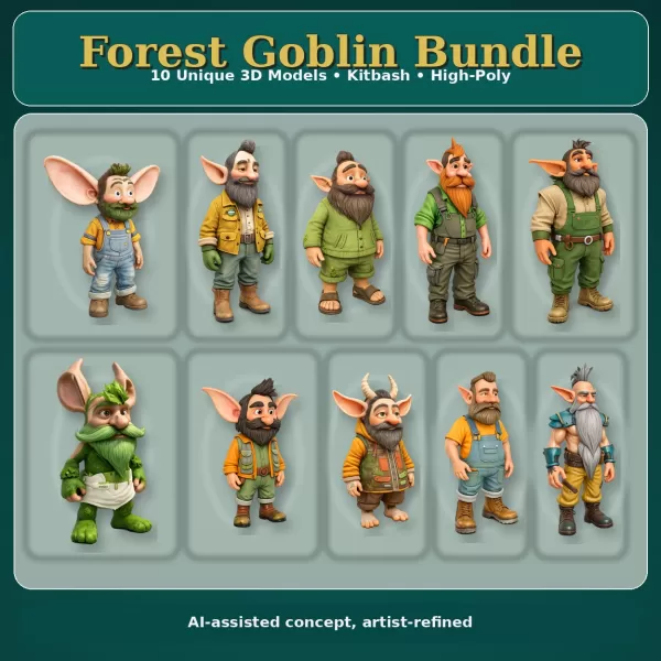 Forest Goblin Bundle – Stylized Kitbash High-Poly Character Pack - Model preview 1