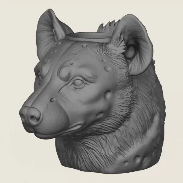Hyena Face Vase Print Ready 3D Model - Model preview 1