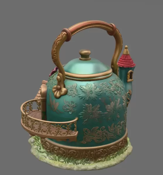 Fantasy Teapot Fairy House – STL File 3D Print - Model preview 5