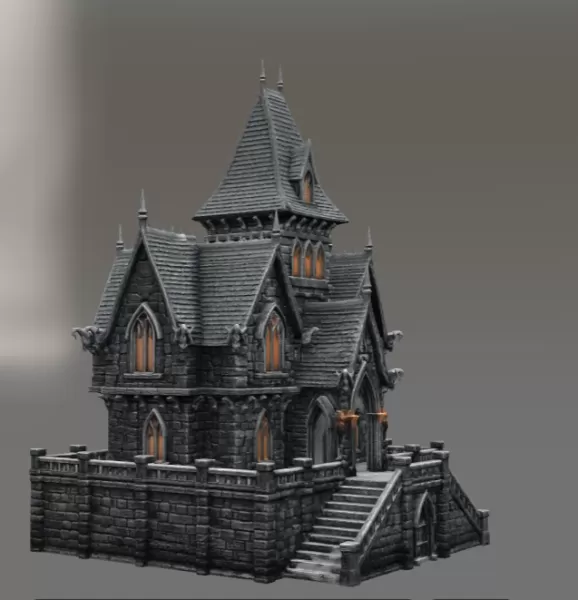 Dark Fantasy Mansion STL File for 3D Printing - Model preview 6