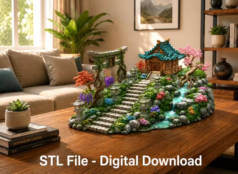 🏯 Japanese Sakura Shrine Garden STL File for 3D Print - Model preview 1