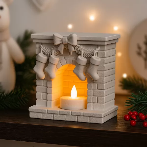 Fireplace Candle Holder | Christmas Stocking Decor | Holiday - Model preview 6