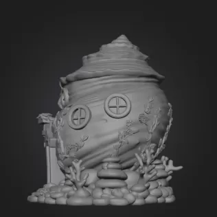 Seashell Cottage STL File 3D Printable Ocean Fantasy House - Model thumbnail 8