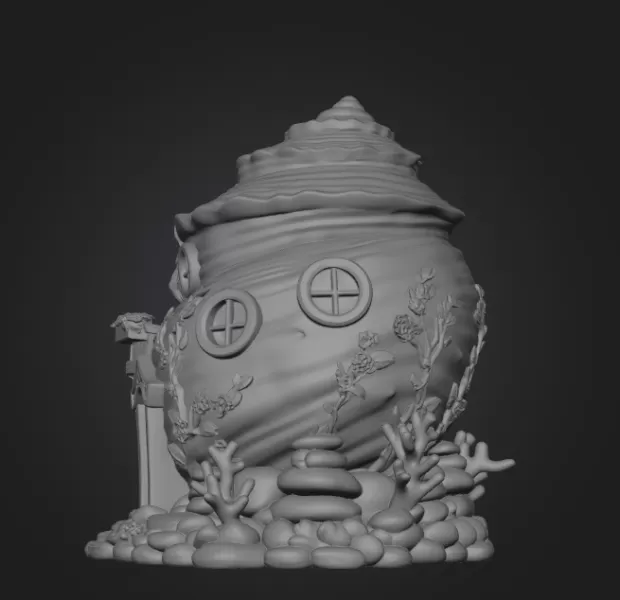 Seashell Cottage STL File 3D Printable Ocean Fantasy House - Model preview 8