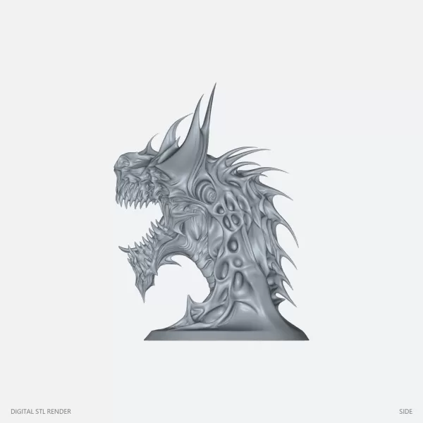 Open-Jaw Horned Dragon Bust - STL - Model preview 3