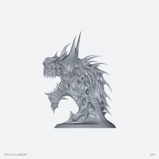 Open-Jaw Horned Dragon Bust - STL - Model thumbnail 3