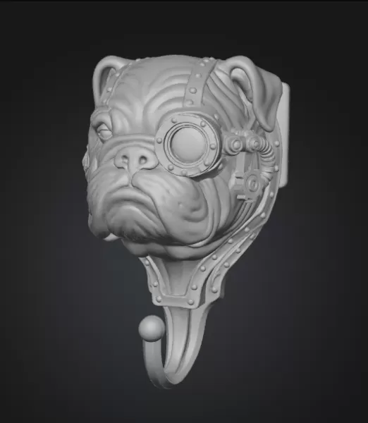 Steampunk Bulldog Wall Hook - Model preview 2