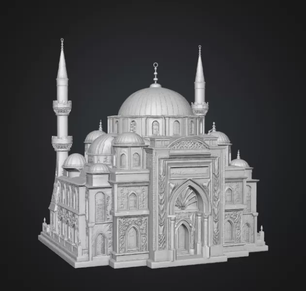 Blue Dome and Twin Minaret Architecture STL File for 3D Print - Model preview 16