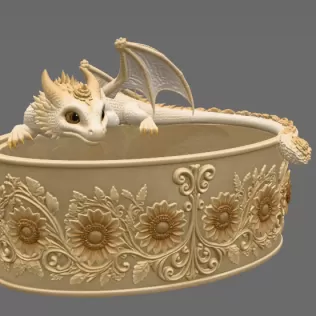 Golden Sunflower Dragon Planter STL File for 3D Print - Model thumbnail 11