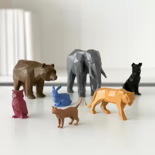 3D Low Polygonal Animals Set, Owl; Tiger; Cat; Elephant; Rabbit - Model thumbnail 1