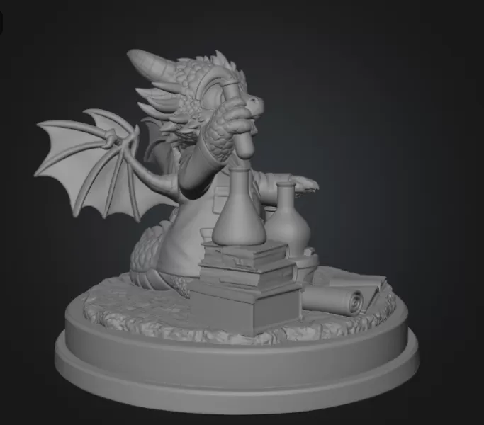 Cute Scientist Dragon Figurine STL File for 3D Print - Model preview 10