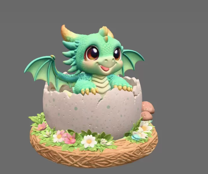 Baby Dragon in Egg – STL File for 3D Printing - Model preview 7
