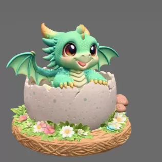 Baby Dragon in Egg – STL File for 3D Printing - Model thumbnail 7