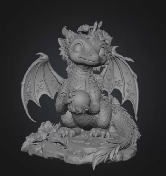 Cute Moonlight Dragon with Crystal Orb STL File for 3D Print - Model preview 13