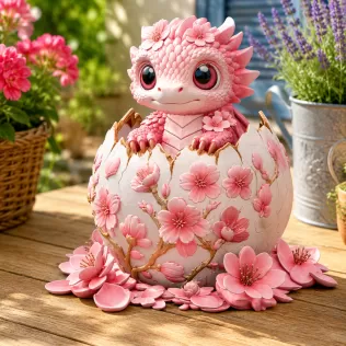 Cherry Blossom Baby Dragon in Egg STL File for 3D Print - Model thumbnail 5
