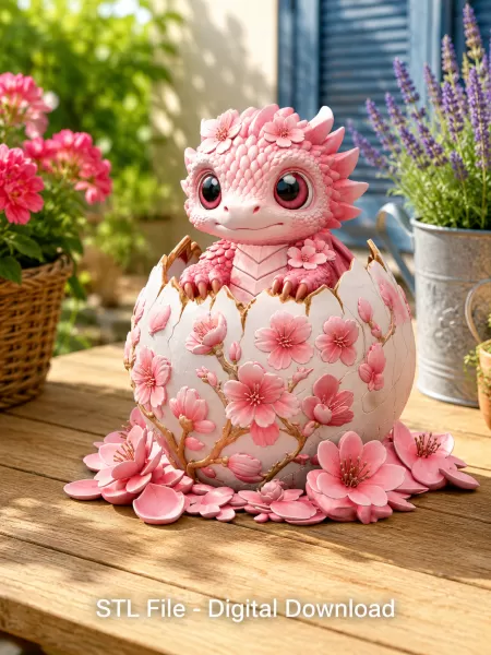 Cherry Blossom Baby Dragon in Egg STL File for 3D Print - Model preview 5