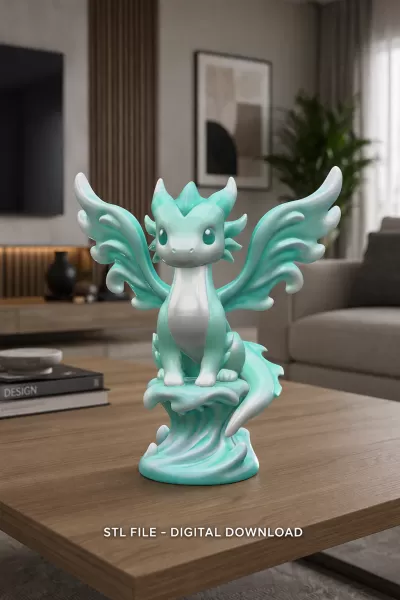 Water Dragon – STL File 3D Printable Fantasy Dragon Figurine - Model preview 2