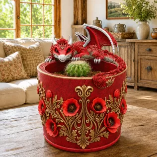 Crimson Poppy Dragon Planter STL File for 3D Print