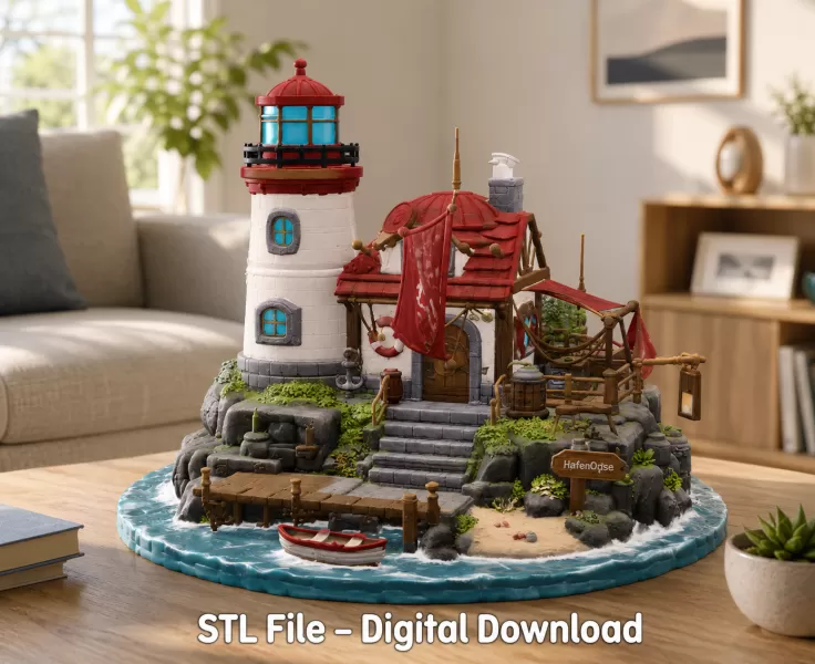 🌊 Lighthouse Harbor House STL File for 3D Print - Model preview 1