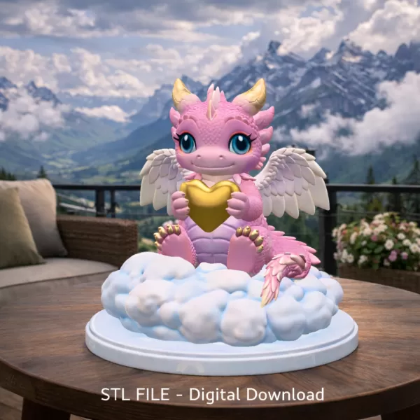 Cute Angel Dragon with Heart STL File 3D Print - Model preview 1