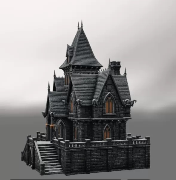 Dark Fantasy Mansion STL File for 3D Printing - Model preview 4
