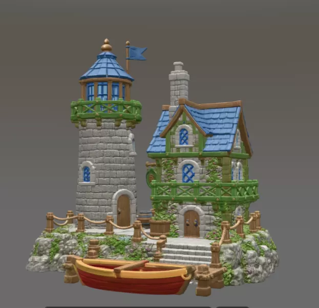 Coastal Lighthouse Cottage STL File for 3D Print - Model preview 4