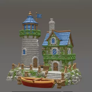 Coastal Lighthouse Cottage STL File for 3D Print - Model thumbnail 4
