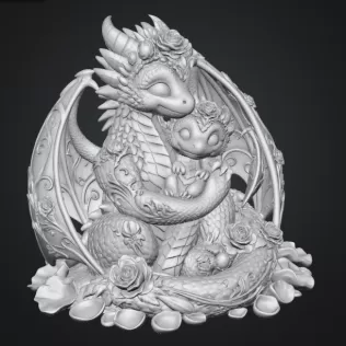 Rose Dragon Mother and Baby STL File for 3D Print
