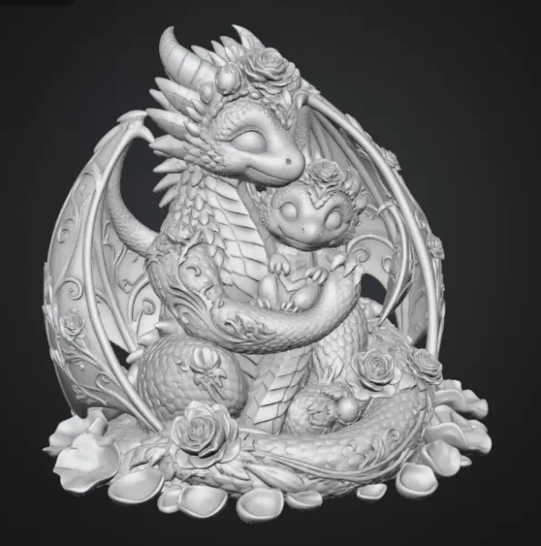 Rose Dragon Mother and Baby STL File for 3D Print - Model preview 16