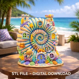 Nautilus Seashell Fantasy House – Ocean Coral Cottage STL | 3D P - Model thumbnail 2