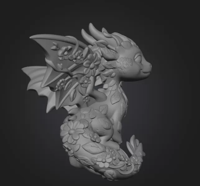 Floral Forest Dragon STL File 3D Printable Cute Fantasy Dragon - Model preview 10