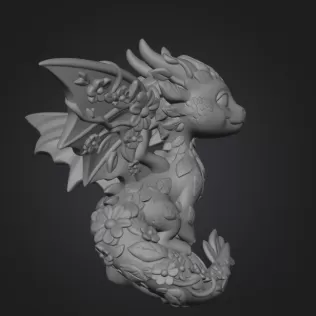 Floral Forest Dragon STL File 3D Printable Cute Fantasy Dragon - Model thumbnail 10