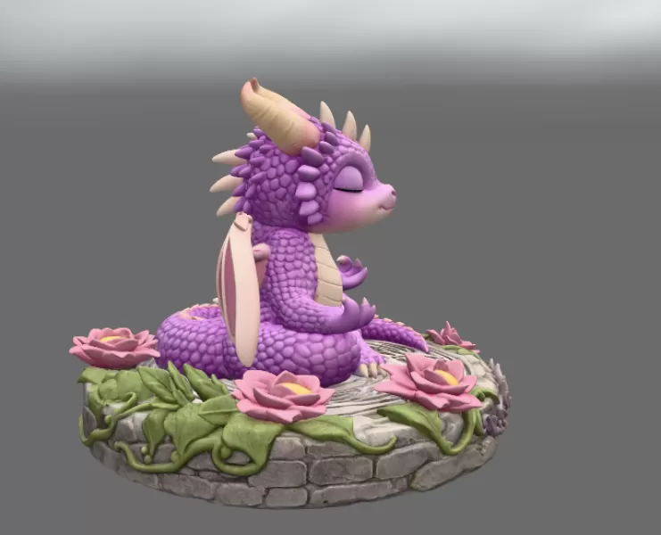 Meditating Baby Dragon STL File for 3D Print - Model preview 6