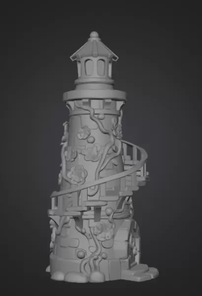 Fantasy Spiral Tower House STL File 3D Printable Fairy Tower - Model preview 10