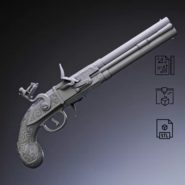 Double Barrel Flintlock Pistol #RoZ - Model preview 3