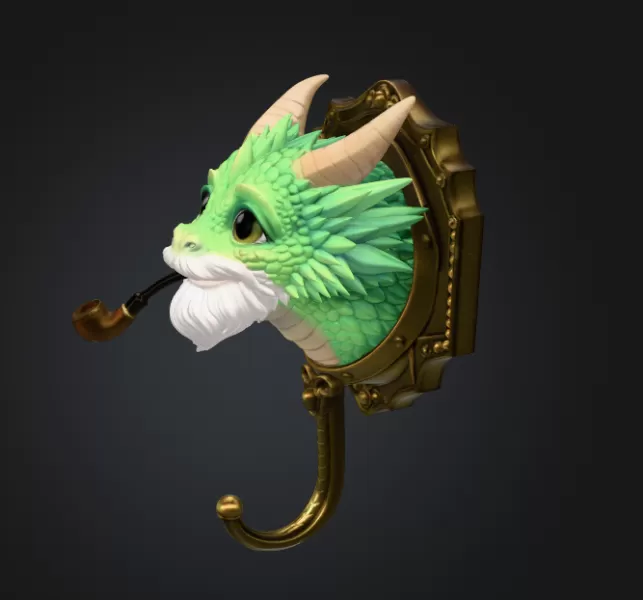 Wise Dragon Wall Hook STL File for 3D Print - Model preview 2