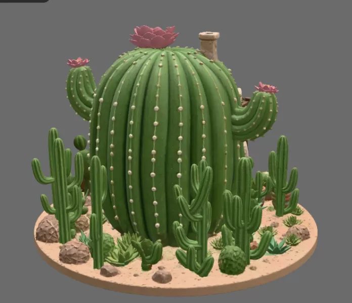 Cactus Cottage House STL File for 3D Print - Model preview 11