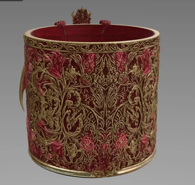 Red Floral Dragon Flower Pot STL File for 3D Print - Model preview 10