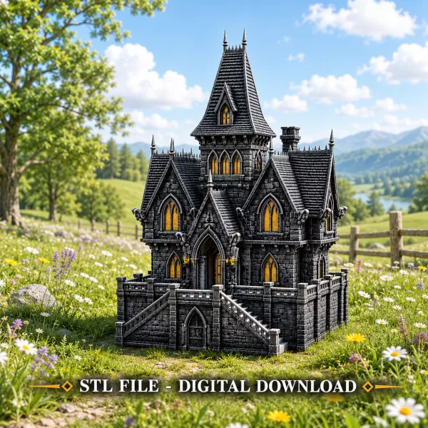 Dark Fantasy Mansion STL File for 3D Printing - Model preview 1