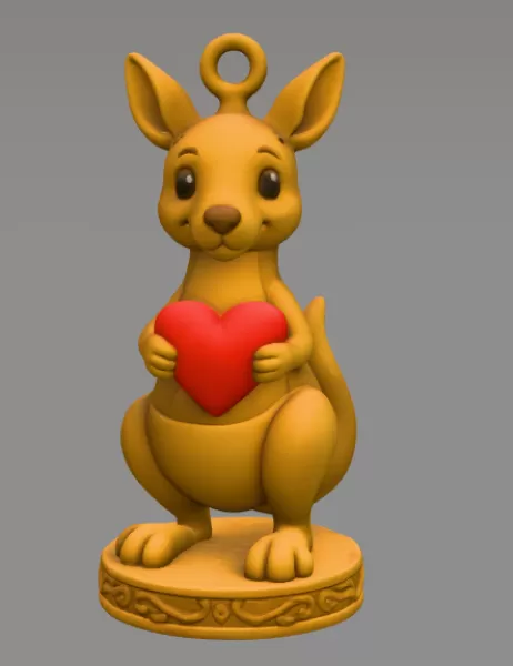 Kangaroo with Heart — Detailed Kangaroo Pendant / Figurine - Model preview 2