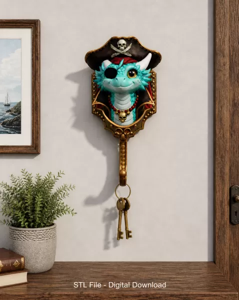Pirate Dragon Key Holder STL File for 3D Print - Model preview 1