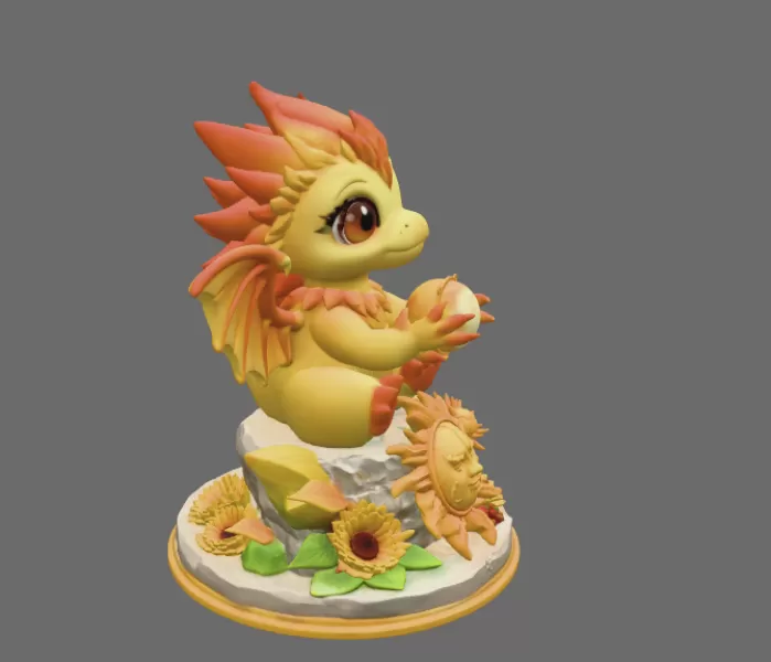 Sun Dragon STL File 3D Printable Fantasy Dragon Figurine - Model preview 6