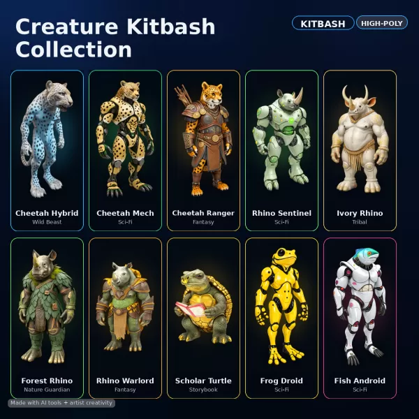 Creature Kitbash Collection – High-Poly Fantasy & Sci-Fi Charact - Model preview 1