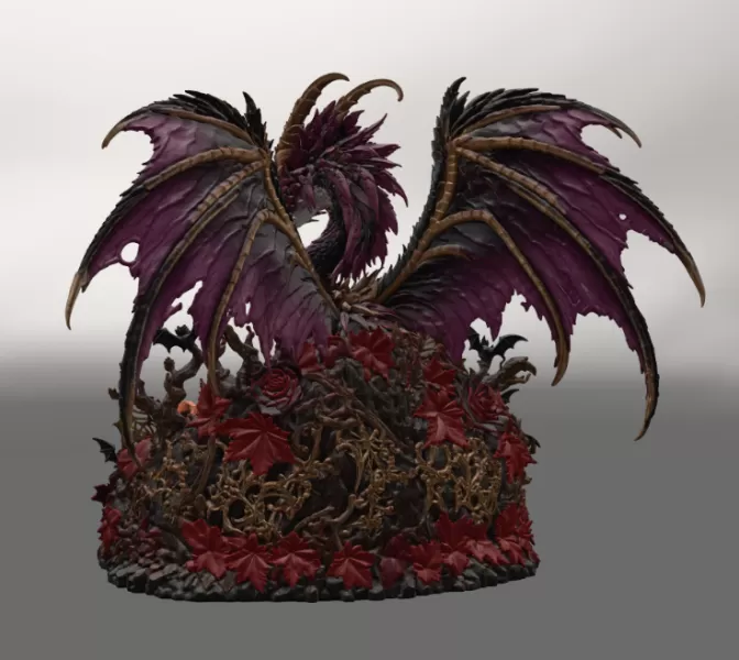 Gothic Halloween Dragon Pumpkin Bowl STL File for 3D Print - Model preview 10