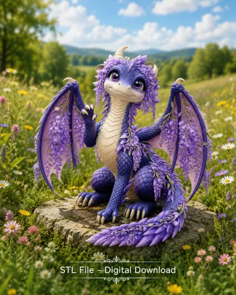 Wisteria Blossom Dragon STL File for 3D Print - Model preview 2