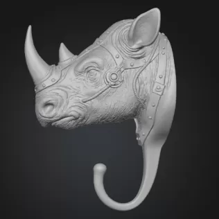 🦏 STL File Description — Steampunk Rhino Wall Hook - Model thumbnail 2