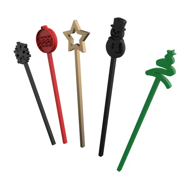 5 pcs. Christmas Drink Stirrers, Mini Bundle Party Decoration - Model preview 1
