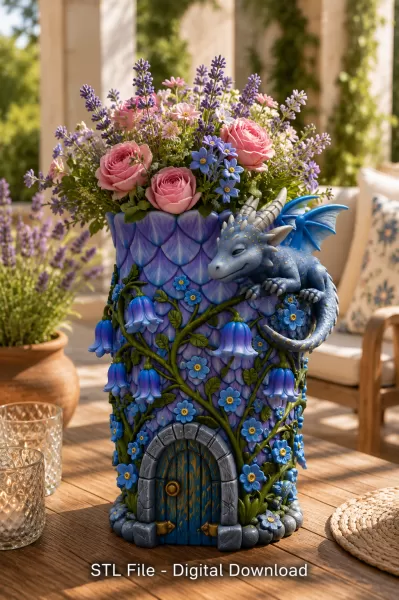 Enchanted Dragon Flower Tower Vase - Model preview 2