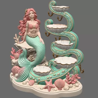 Mermaid Shell Jewelry Organizer STL File for 3D Print - Model thumbnail 8