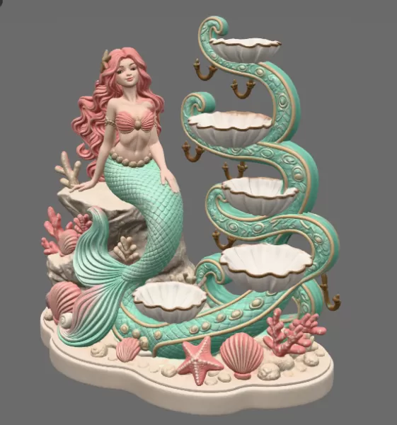 Mermaid Shell Jewelry Organizer STL File for 3D Print - Model preview 8